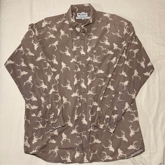 Columbia 100% Cotton Stag Head Print Button Down Shirt - Picture 1 of 11